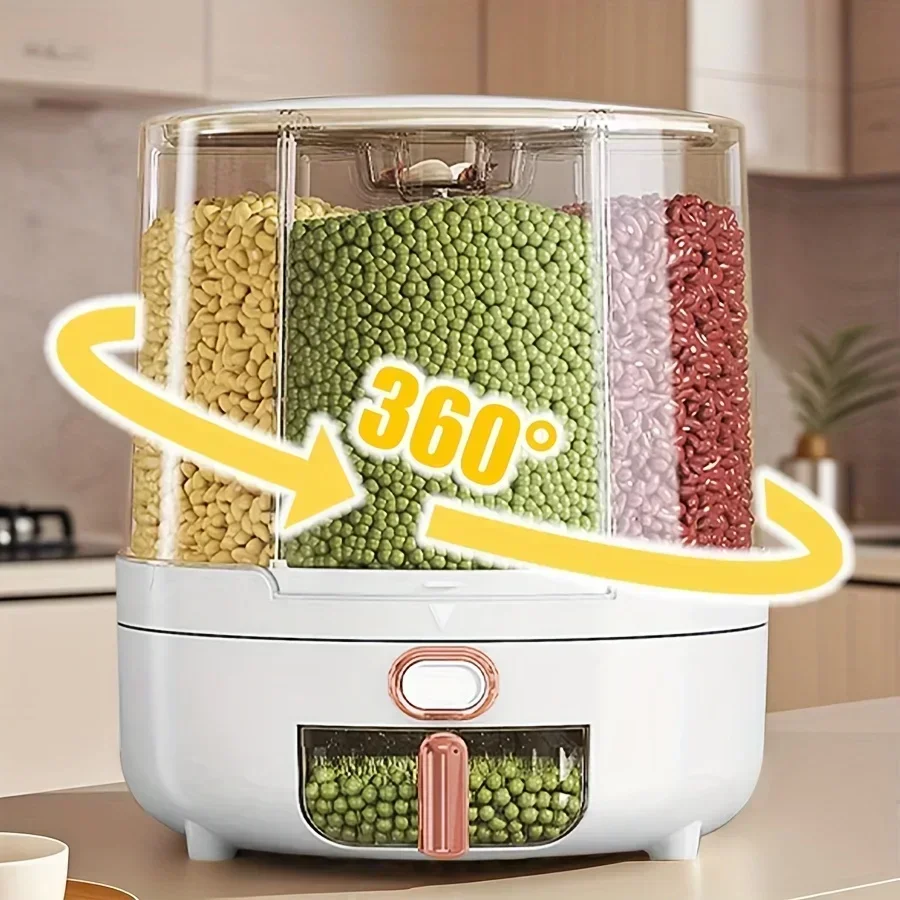 Kitchen Gadgets Organizer - 6区画360 ° 回転式密閉食品保存容器 - シリアル、キャンディー、米用の防湿 -