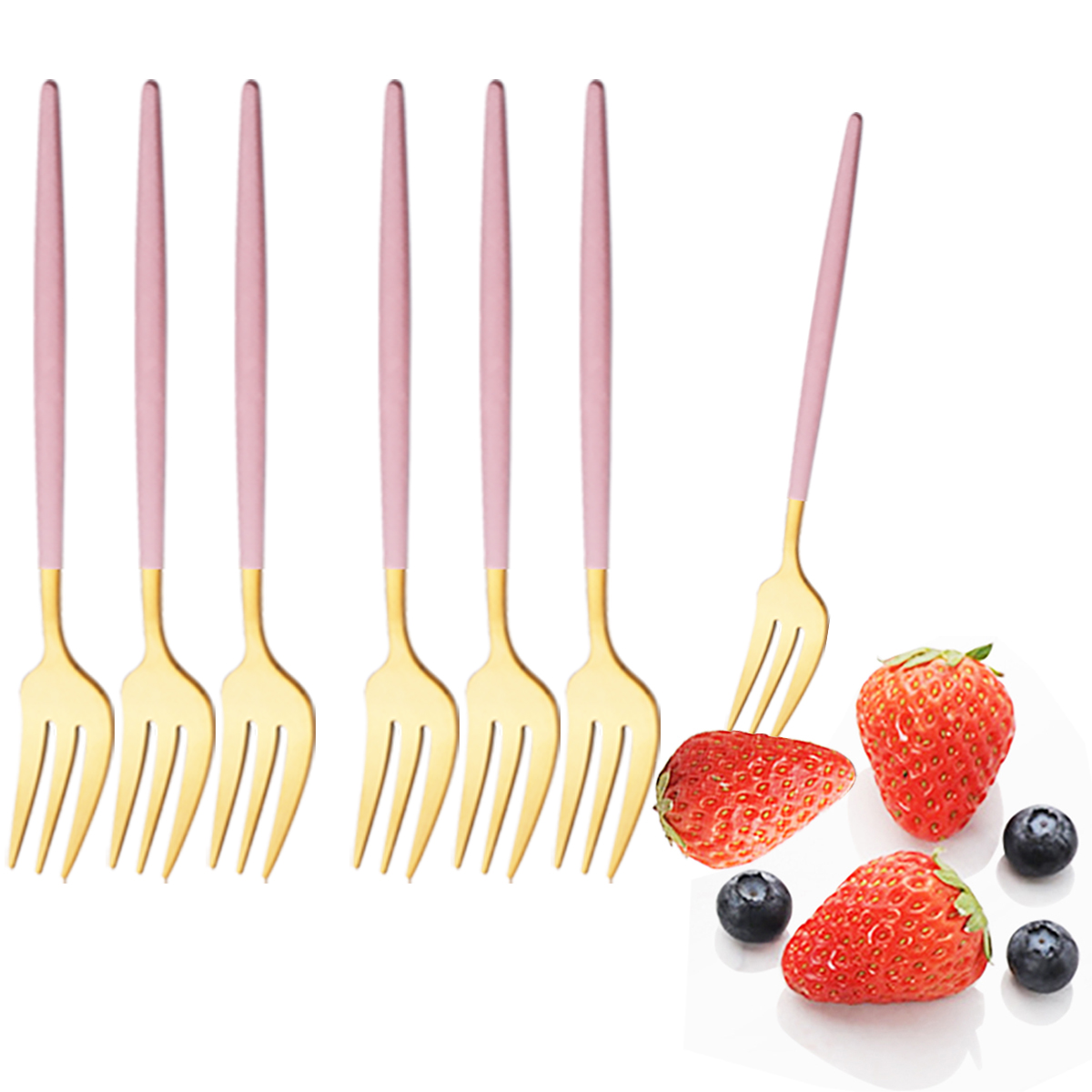 6 個ピンクゴールド食器セットステンレス鋼小さなフォークカト - Kitchen Gadgets Gold のレビューと価格