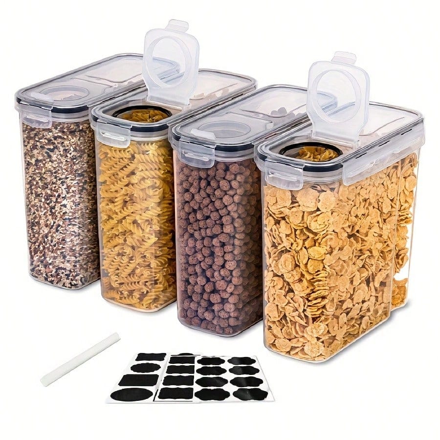 密閉式のシリアルや乾燥食品用保存容器4個セット - 調理スペ - Kitchen Gadgets Organizer のレビューと価格