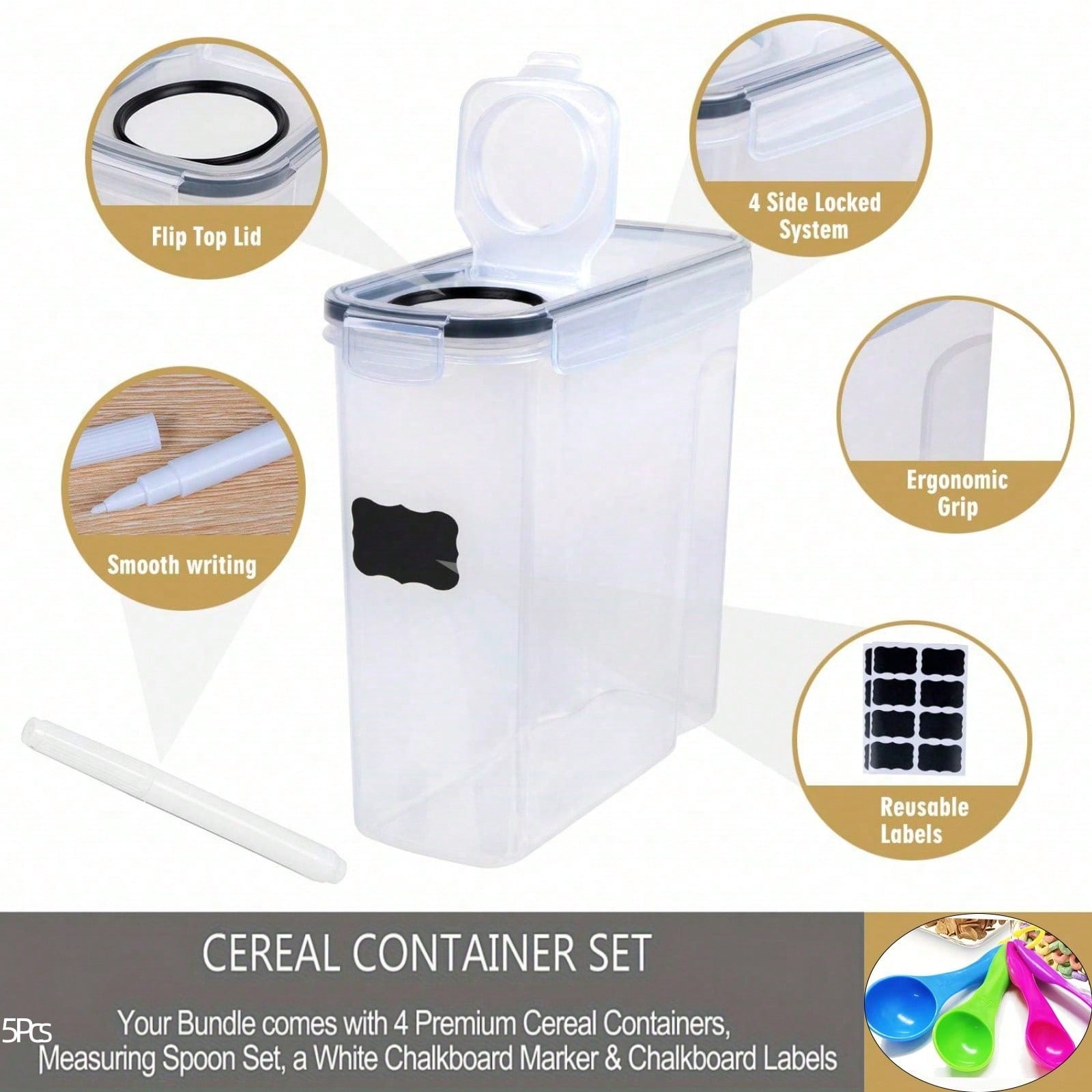密閉式のシリアルや乾燥食品用保存容器4個セット - 調理スペ - Kitchen Gadgets Organizer のレビューと価格